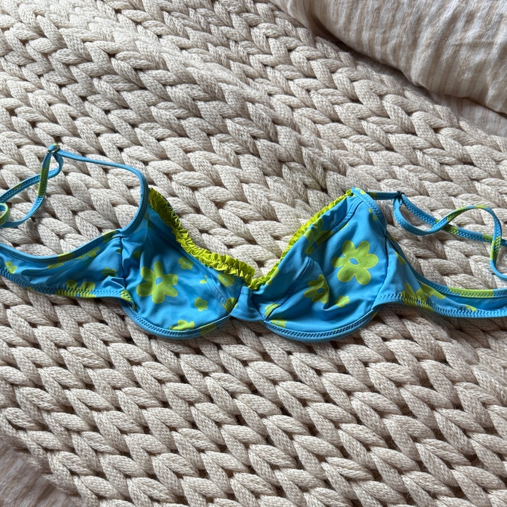 Heavy Manners Blue and Green Floral Bikini Top